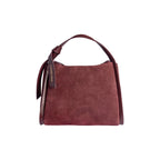 RB1035X | ALICE Women's Handbag in Genuine Suede, Made in Italy. Polished Gold Metal Accessories. Bordeaux Color. Dimensions: 26 x 20 x 15 + 12 cm (Handle Drop)-0