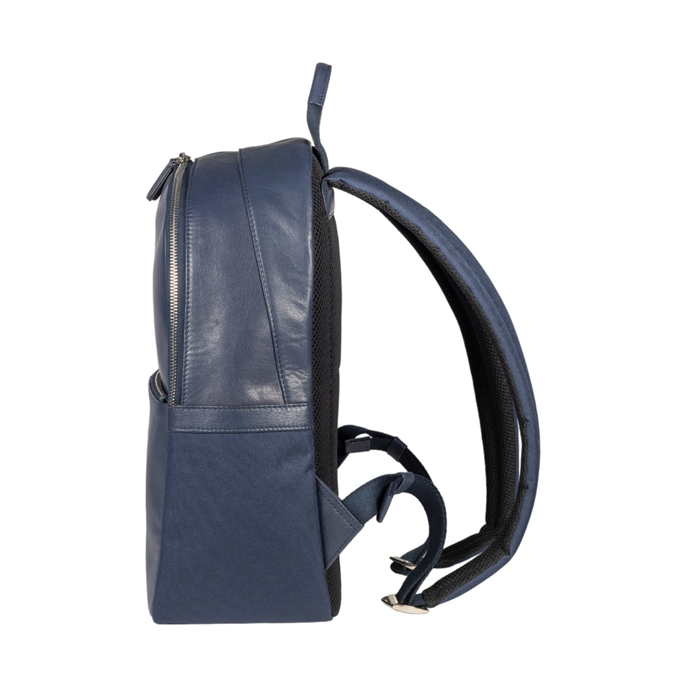 RB2001D | Netbook/Tablet Carrier Backpack in Nylon/Vera Leather, with light grain. Zipper closure and adjustable shoulder straps - Blue color - Dimensions: 27 x 38 x 14 cm. Packaging: Non-Woven Fabric Bag-2