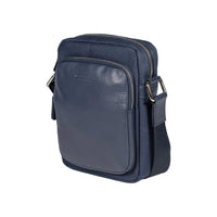 RB2002D | Borsa a Tracolla in Nylon/Vera Pelle, con leggera grana. Chiusura con lampo e tracolla regolabile - Colore Blu - Dimensioni: cm 15,5 x 21 x 7. Confezione: Sacchetto in Tessuto non Tessuto-0