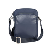 RB2002D | Borsa a Tracolla in Nylon/Vera Pelle, con leggera grana. Chiusura con lampo e tracolla regolabile - Colore Blu - Dimensioni: cm 15,5 x 21 x 7. Confezione: Sacchetto in Tessuto non Tessuto-1