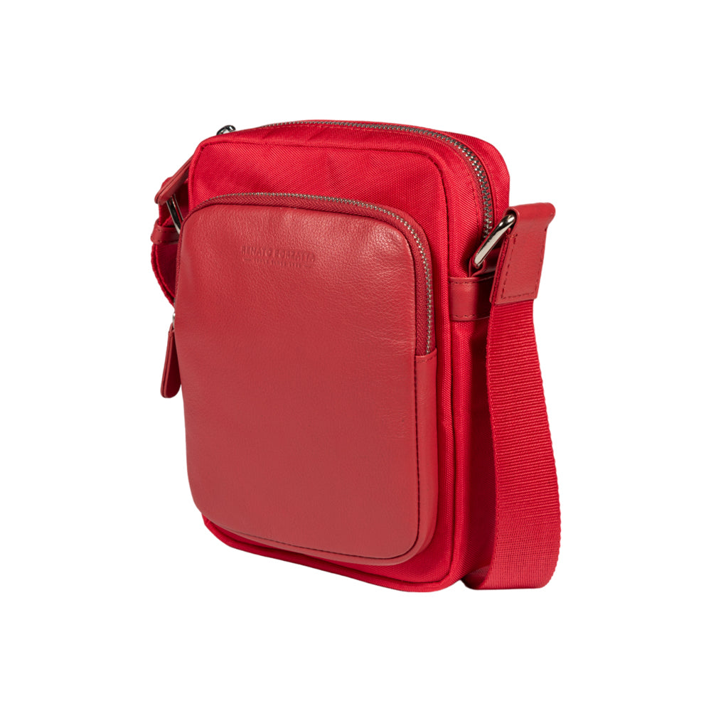 RB2002V | Nylon/Vera Leather Shoulder Bag, with light grain. Zipper closure and adjustable shoulder strap - Red color - Size: 15.5 x 21 x 7 cm. Packaging: Non-Woven Fabric Bag-0