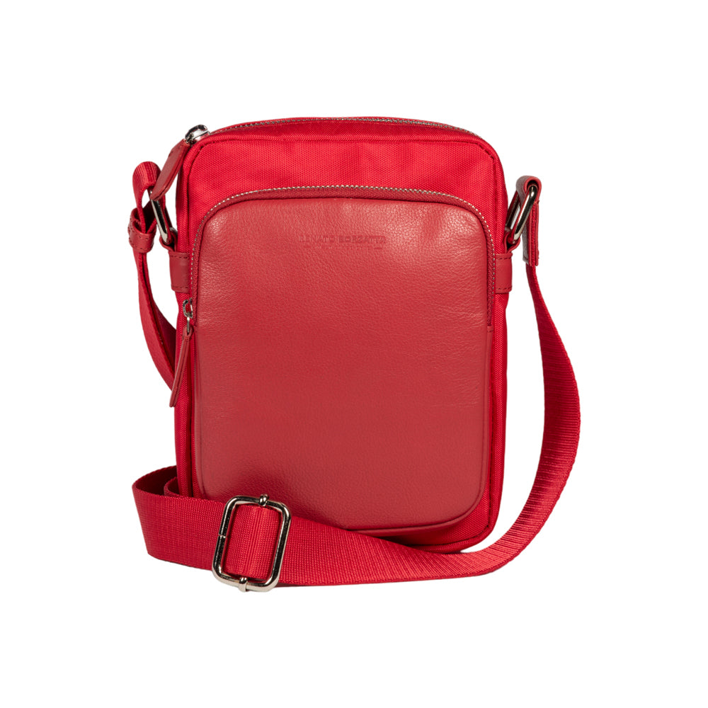 RB2002V | Nylon/Vera Leather Shoulder Bag, with light grain. Zipper closure and adjustable shoulder strap - Red color - Size: 15.5 x 21 x 7 cm. Packaging: Non-Woven Fabric Bag-1