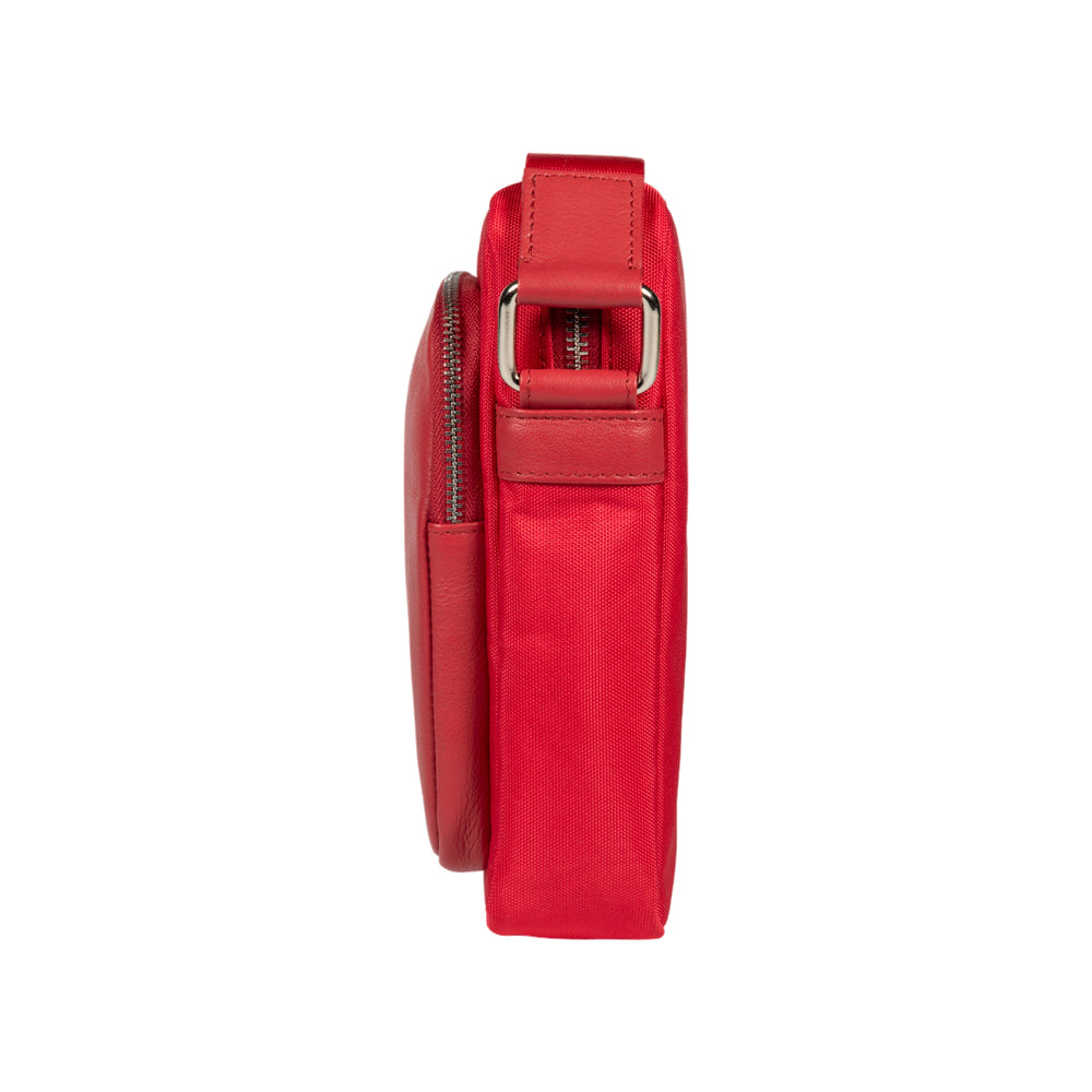 RB2002V | Nylon/Vera Leather Shoulder Bag, with light grain. Zipper closure and adjustable shoulder strap - Red color - Size: 15.5 x 21 x 7 cm. Packaging: Non-Woven Fabric Bag-2