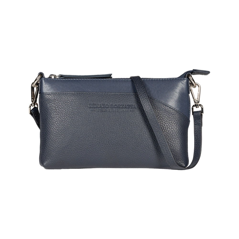 RB2003D | Genuine full-grain leather shoulder/wrist bag, dollar/light grain. Removable shoulder strap and handle. Blue color. Dimensions: 22 x 14 x 2.5 cm. Packaging: Non-Woven Fabric Bag-0