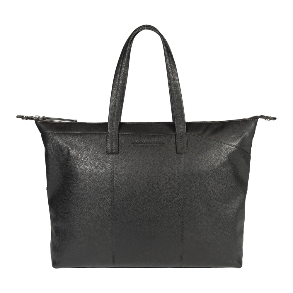 RB2004A | Borsa Shopping Trasformabile in Bauletto in Vera Pelle pieno fiore, grana dollaro/leggera. Doppio manico. Colore Nero. Dimensioni: cm 43 x 36 x 14. Confezione: Sacchetto in Tessuto non Tessuto-2