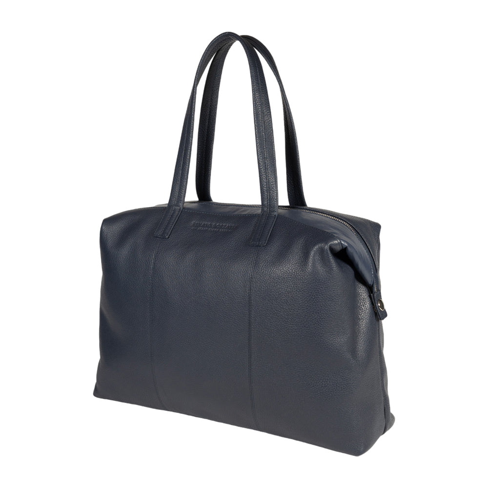 RB2004D | Borsa Shopping Trasformabile in Bauletto in Vera Pelle pieno fiore, grana dollaro/leggera. Doppio manico. Colore Blu. Dimensioni: cm 43 x 36 x 14. Confezione: Sacchetto in Tessuto non Tessuto-1