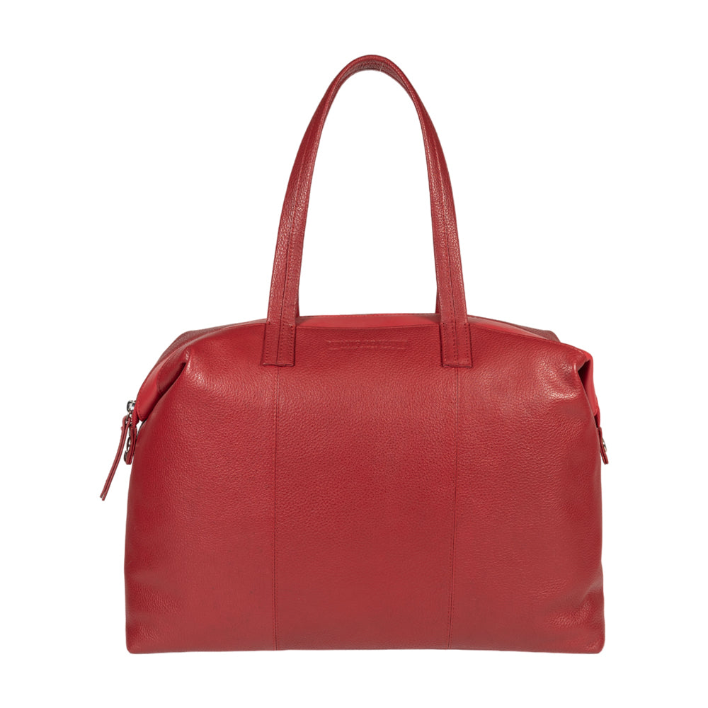 RB2004V | Borsa Shopping Trasformabile in Bauletto in Vera Pelle pieno fiore, grana dollaro/leggera. Doppio manico. Colore Rosso. Dimensioni: cm 43 x 36 x 14. Confezione: Sacchetto in Tessuto non Tessuto-0