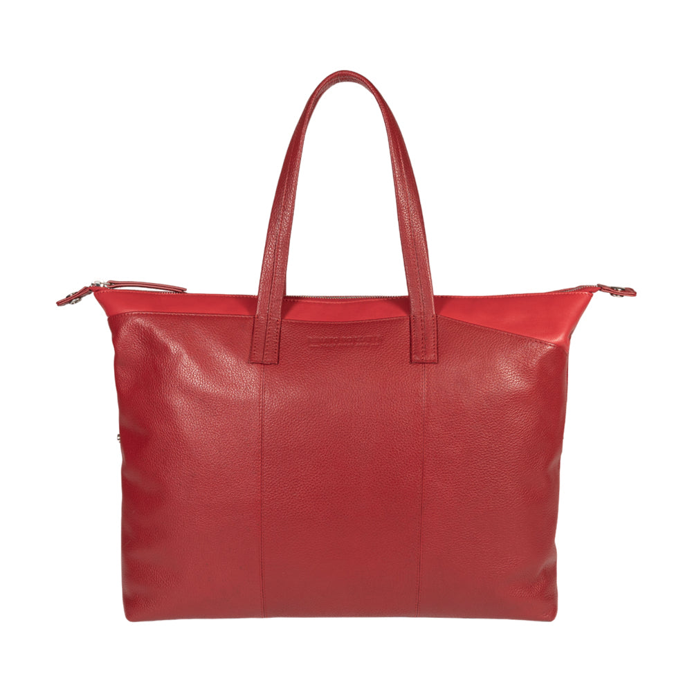 RB2004V | Borsa Shopping Trasformabile in Bauletto in Vera Pelle pieno fiore, grana dollaro/leggera. Doppio manico. Colore Rosso. Dimensioni: cm 43 x 36 x 14. Confezione: Sacchetto in Tessuto non Tessuto-2