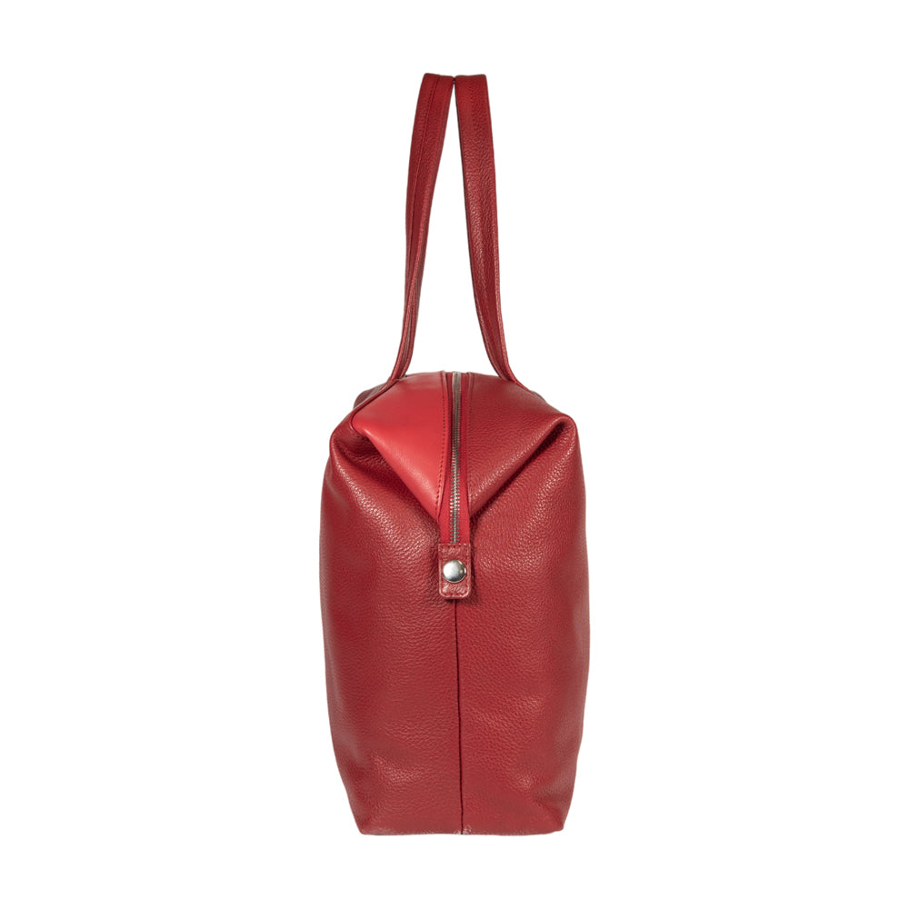 RB2004V | Borsa Shopping Trasformabile in Bauletto in Vera Pelle pieno fiore, grana dollaro/leggera. Doppio manico. Colore Rosso. Dimensioni: cm 43 x 36 x 14. Confezione: Sacchetto in Tessuto non Tessuto-3